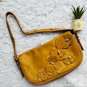NINE WEST Tan Leather Floral Boho Shoulder Bag